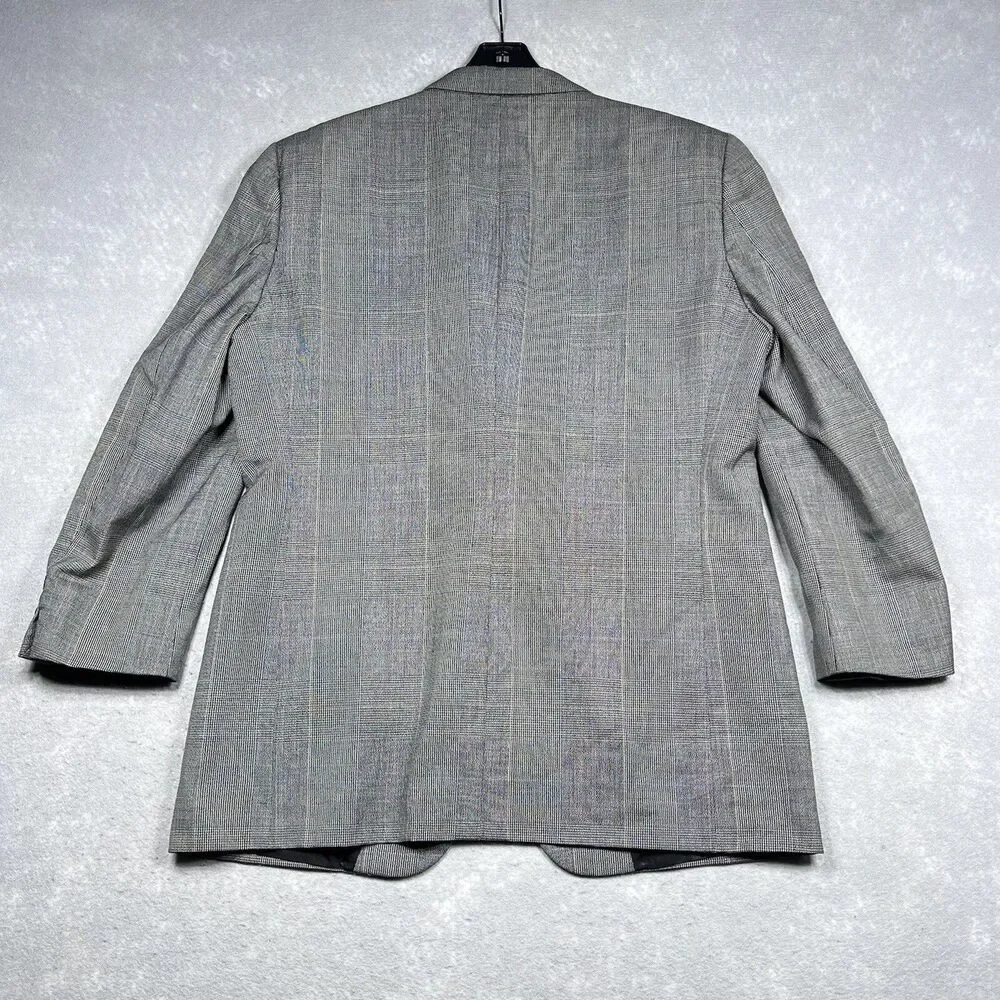 Vintage Burberry’s London Blazer Mens SZ 40R Gray Plaid Suit Jacket Two Buttons